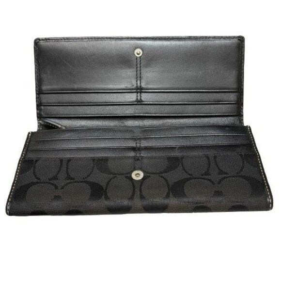 Coach Black Signature C Wallet Canvas & Leather Trim Stripe Long Credit Card - Picture 7 of 16